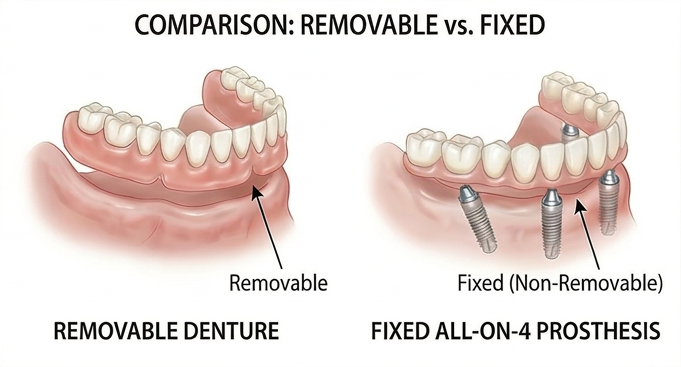 Comparison of removable denture versus fixed All-on-4 dental implant prosthesis at Oakville Dental