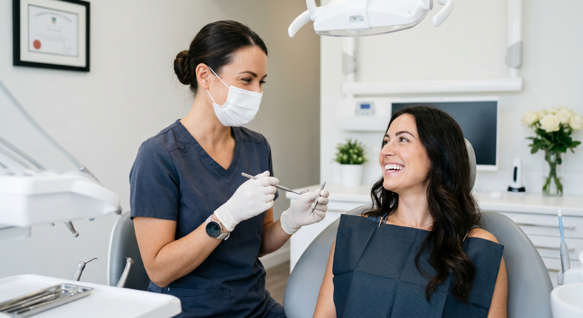 Cosmetic dentistry cost consultation at Oakville Dental – a patient smiling during an aesthetic evaluation